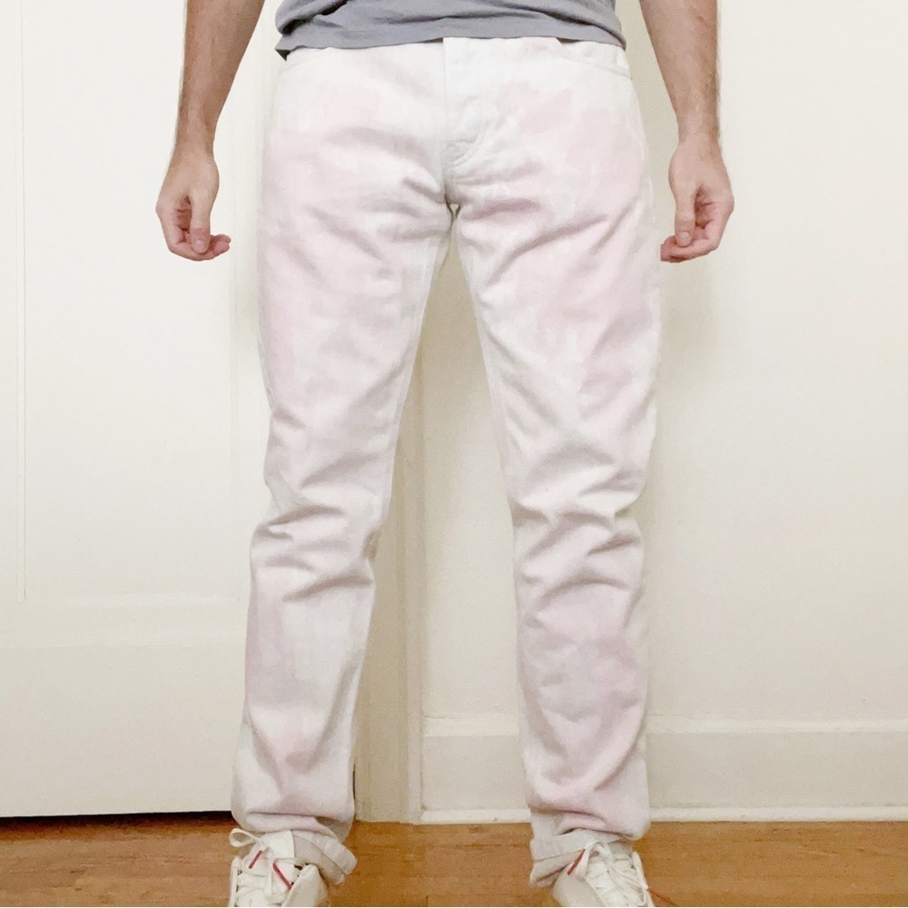 AMI Paris Men’s Tye Dye Straight Leg Jean Pink White 33x34